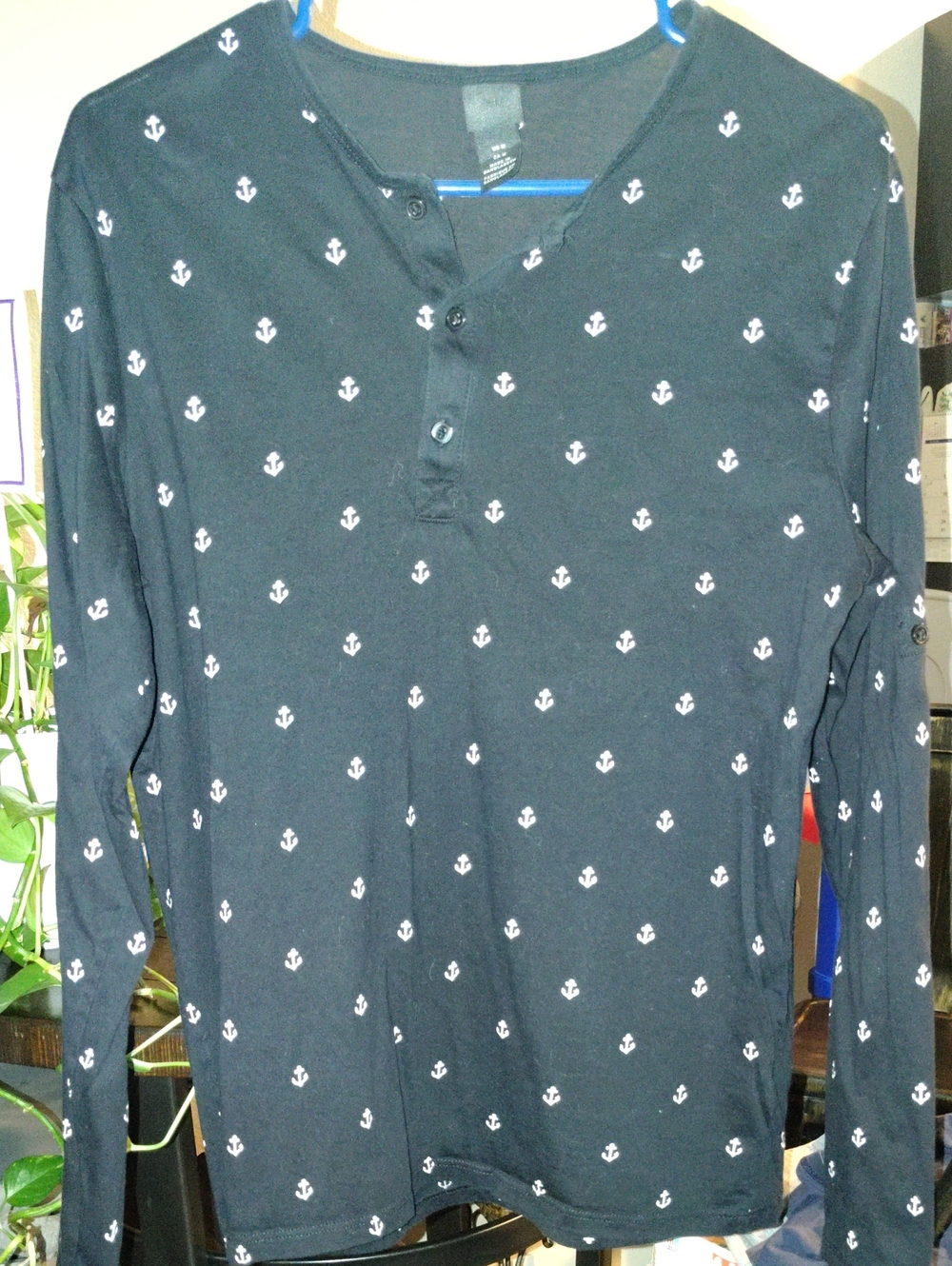 Women's Black Long-Sleeve HM Shirt with White Anchor Print